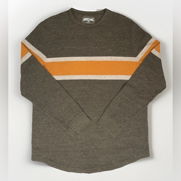 American Eagle Mens Size L Thermal Sweater Shirt Green Yellow Stripe Long Sleeve - Picture 1 of 4